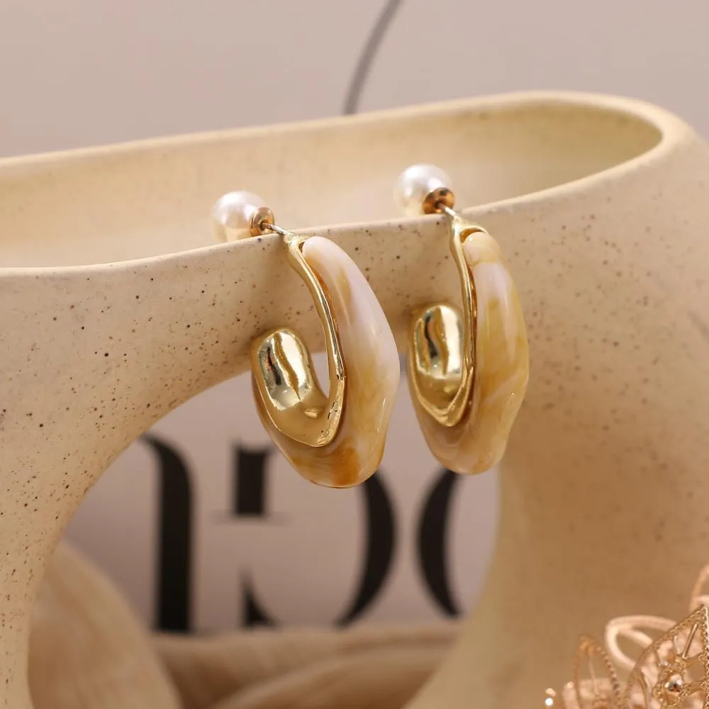 14K Gold Plated Pearl Earrings for Women Sterling Silver Pearl Hoop Earrings White Pearl Drop Dangle Earrings Chunky Pearl Statement Earrings Jewelry