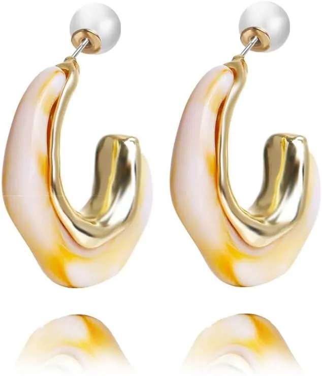 14K Gold Plated Pearl Earrings for Women Sterling Silver Pearl Hoop Earrings White Pearl Drop Dangle Earrings Chunky Pearl Statement Earrings Jewelry