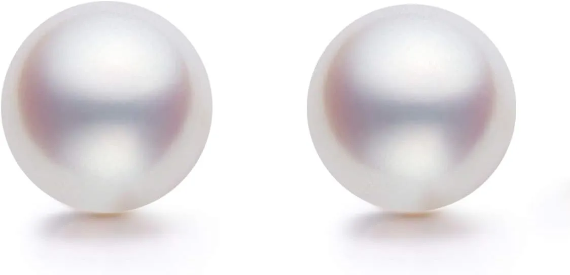 14K Solid Real Gold Cultured White Pearl Stud Earrings - Birthday Anniversary Jewelry Gifts for Women