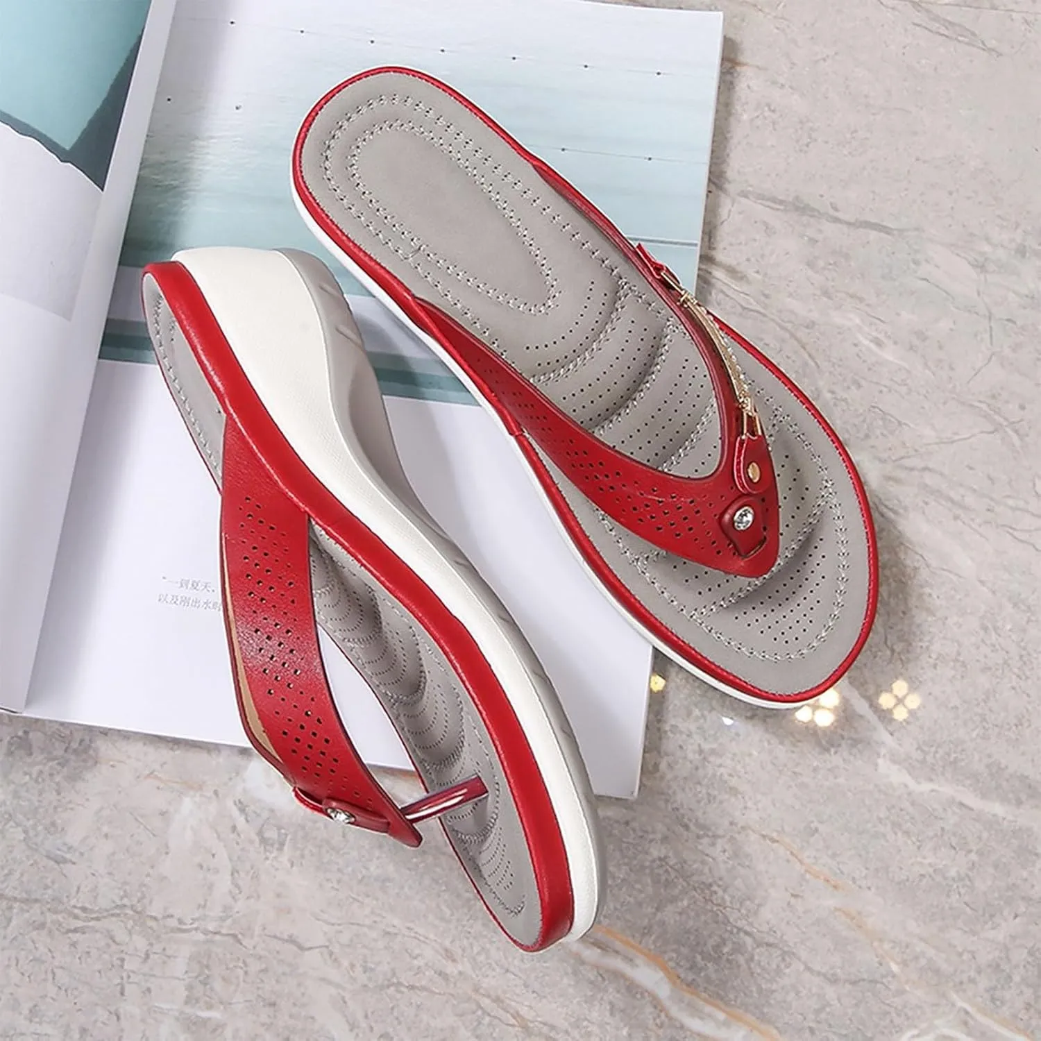 2024 Flip Flops For Women with Arch Support Comfortable Yoga Mat Orthopedic Sandals Lightweight Womens Flip-Flop