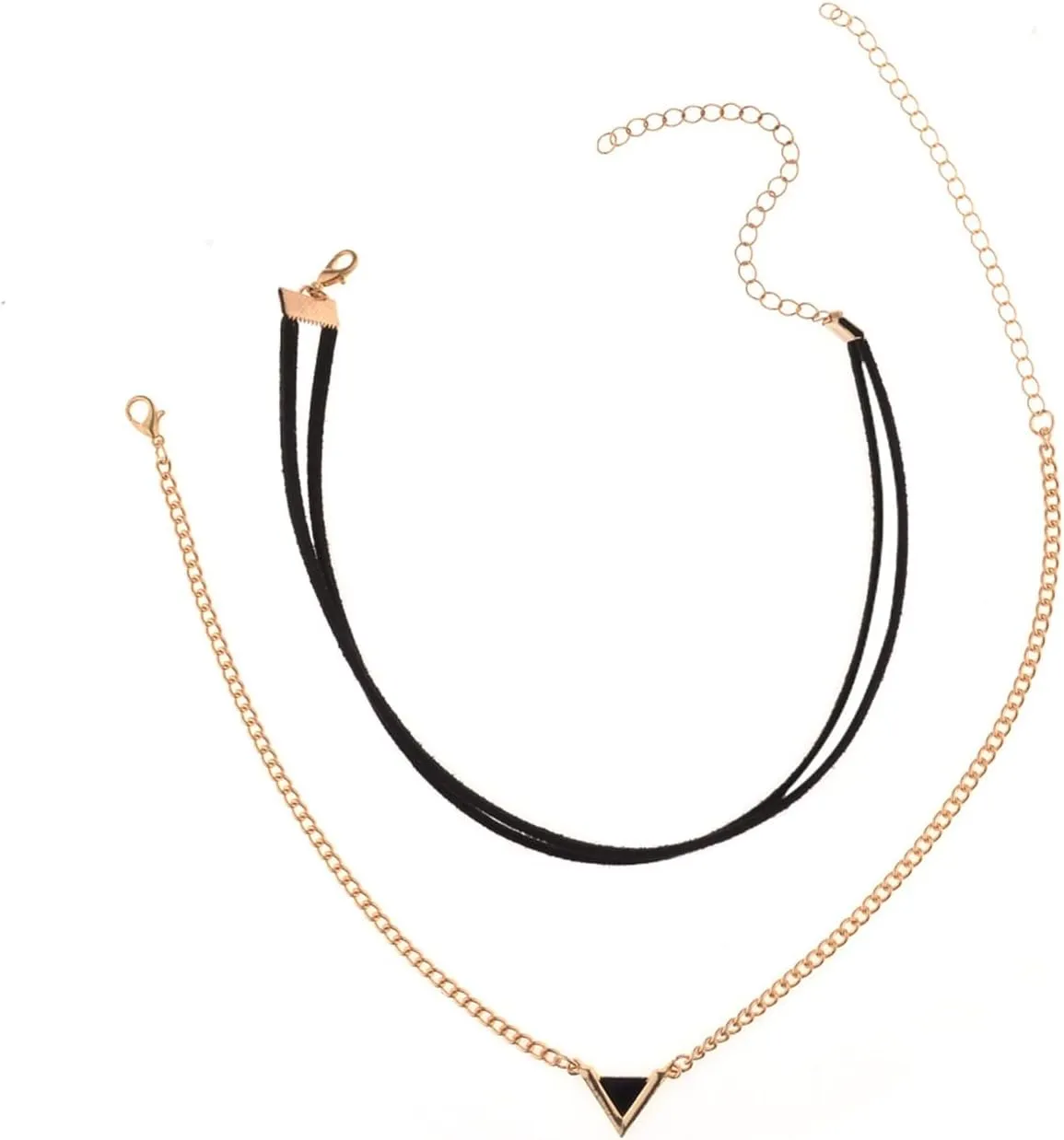 3 Layered Necklaces for Women, Layered Necklaces for Women Adjustable Gold Plated Gold Black Choker and Chain Necklace with Triangle