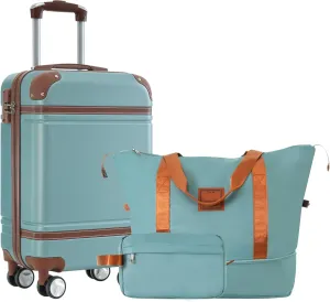 3-Piece Luggage Sets with Duffel Bag & Toiletry Bag, Hardshell ABS Suitcases with Double Spinner Wheels, Lightweight Travel Suitcase Set with TSA Lock for Men and Women (Green)
