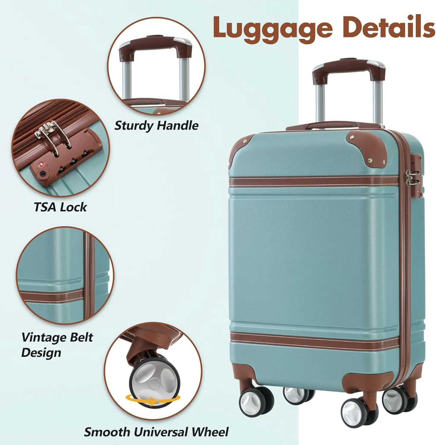 3-Piece Luggage Sets with Duffel Bag & Toiletry Bag, Hardshell ABS Suitcases with Double Spinner Wheels, Lightweight Travel Suitcase Set with TSA Lock for Men and Women (Green)
