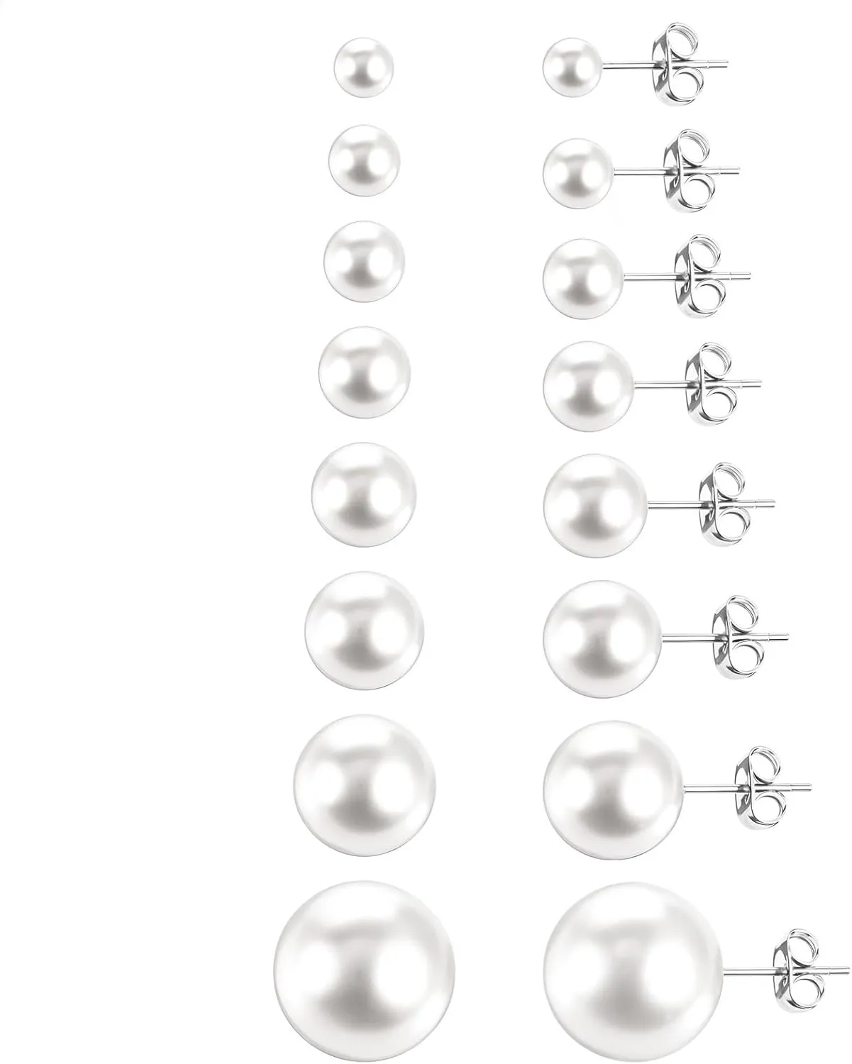 8 Pairs Stainless Steel Pearl Earings Set for Women Faux Pearl Stud Earrings Fake Pearls Earring Jewelry Gift For Bridal Wedding Multiple Piercing
