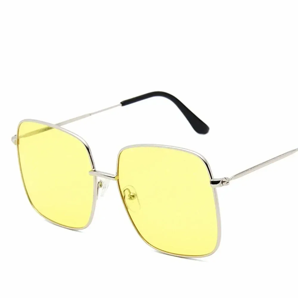 Alba Gold Square Frame Sunglasses  Oversized Retro UV Shades for Women