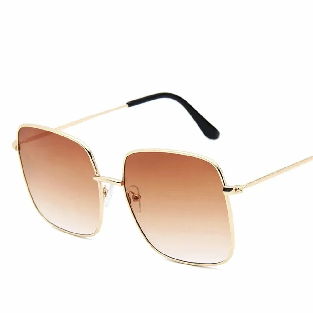 Alba Gold Square Frame Sunglasses  Oversized Retro UV Shades for Women