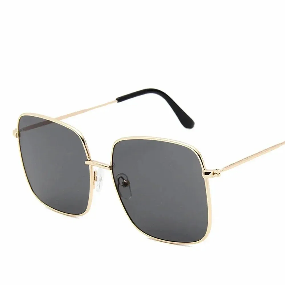 Alba Gold Square Frame Sunglasses  Oversized Retro UV Shades for Women