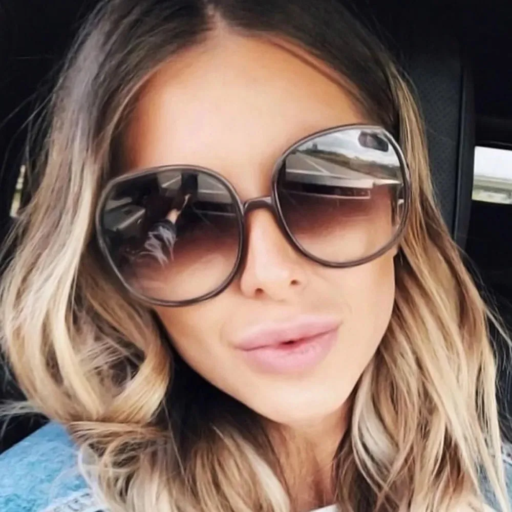 Amaya Oversized Round Sunglasses  Black UV Fashion Eyewear for Women
