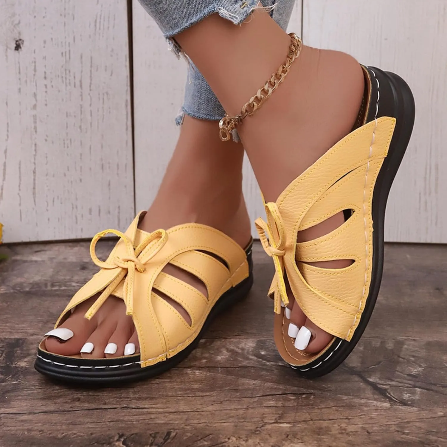 AMDBEL Summer Sandals for Women 2024 Trendy Women's Beach Sandals Hollow Casual Slippers Flat Shoes Retro Sandals Wedge Shoes