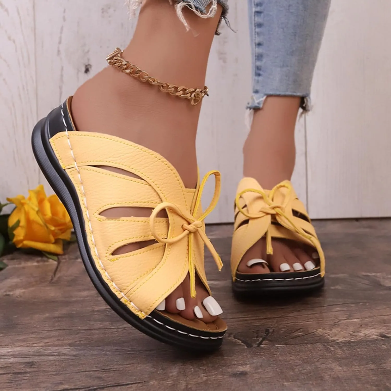 AMDBEL Summer Sandals for Women 2024 Trendy Women's Beach Sandals Hollow Casual Slippers Flat Shoes Retro Sandals Wedge Shoes