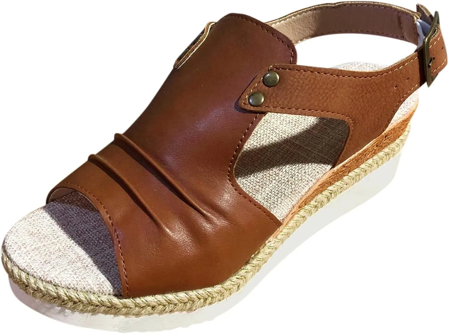 AMDBEL Summer Sandals for Women: Orthopedic Platform Wedge Dressy Flat 2023 Open Toe Ankle Strap Espadrilles Slip On Beach Boho Sandals