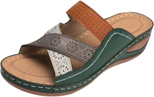 AMDBEL Womens Sandals With Arch Support, Womens Sandals Dressy Flat Arch Support Orthotic Slides Comfortable Walking Orthopedic Summer Flip Flops Beach Shoes, Wedge Sandals for Women Comfortable