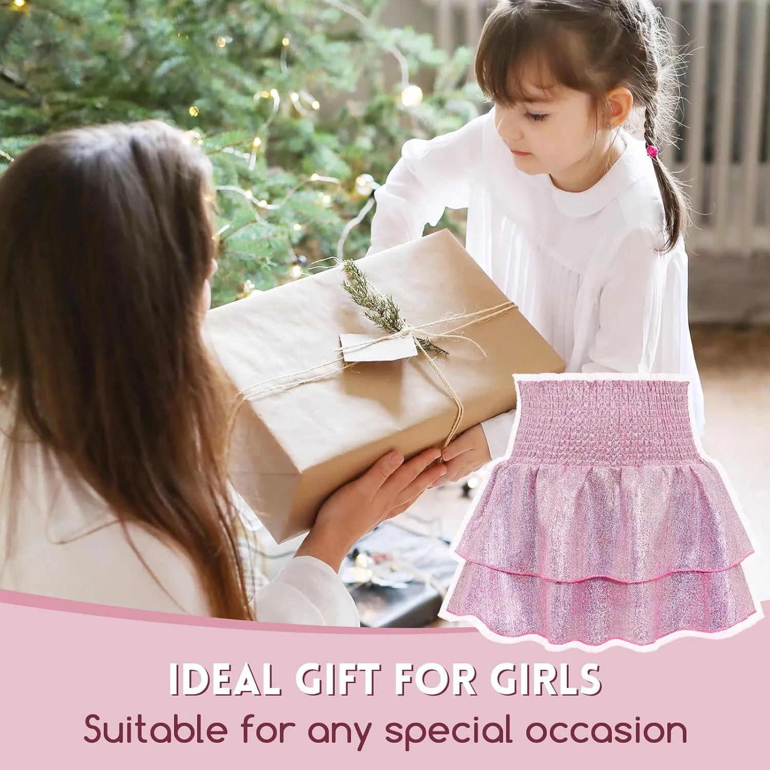 American Trends Girls Sequin Sparkly Skirts Girls Metallic Skirt 2-Layer Ruffle Skirts with Sunglasses Cheerleaders Skirt