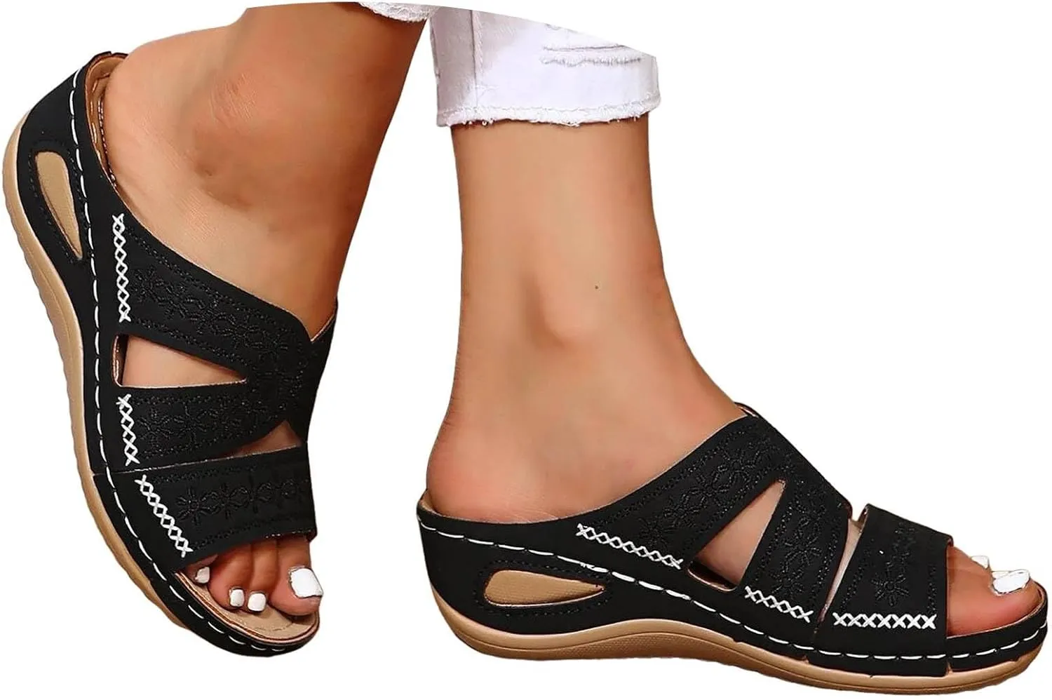 Arch Support Sandals Women's, Women Dressy Summer Orthopedic Sandals with Arch Support Slip On Wedges Breathable Hollow Out Walking Sandal Boho Beach Sandal 2025 Slippers