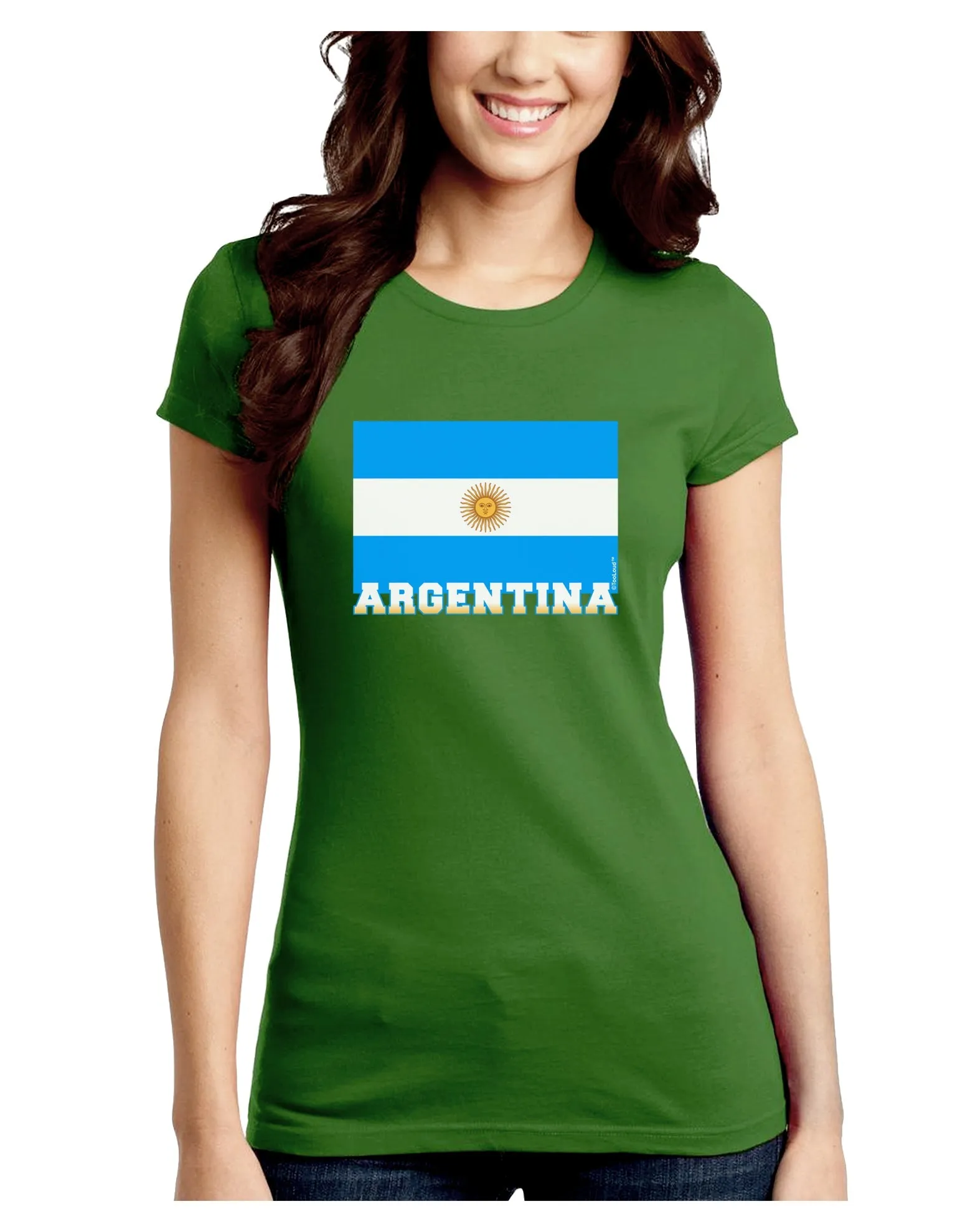 Argentina Flag Juniors Petite Crew Dark T-Shirt