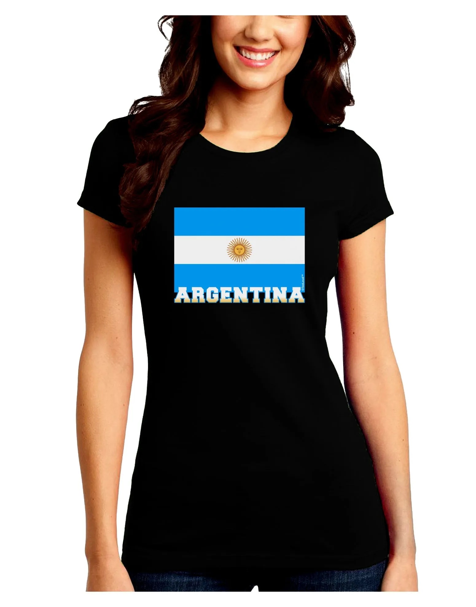 Argentina Flag Juniors Petite Crew Dark T-Shirt