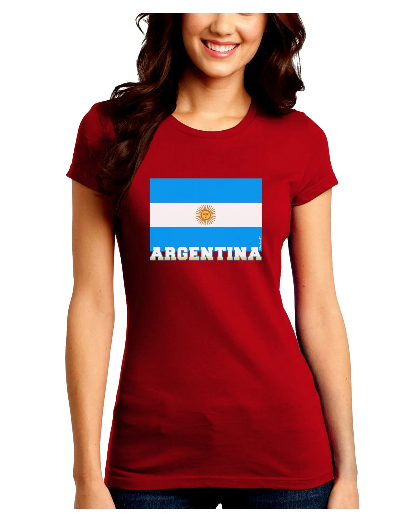Argentina Flag Juniors Petite Crew Dark T-Shirt