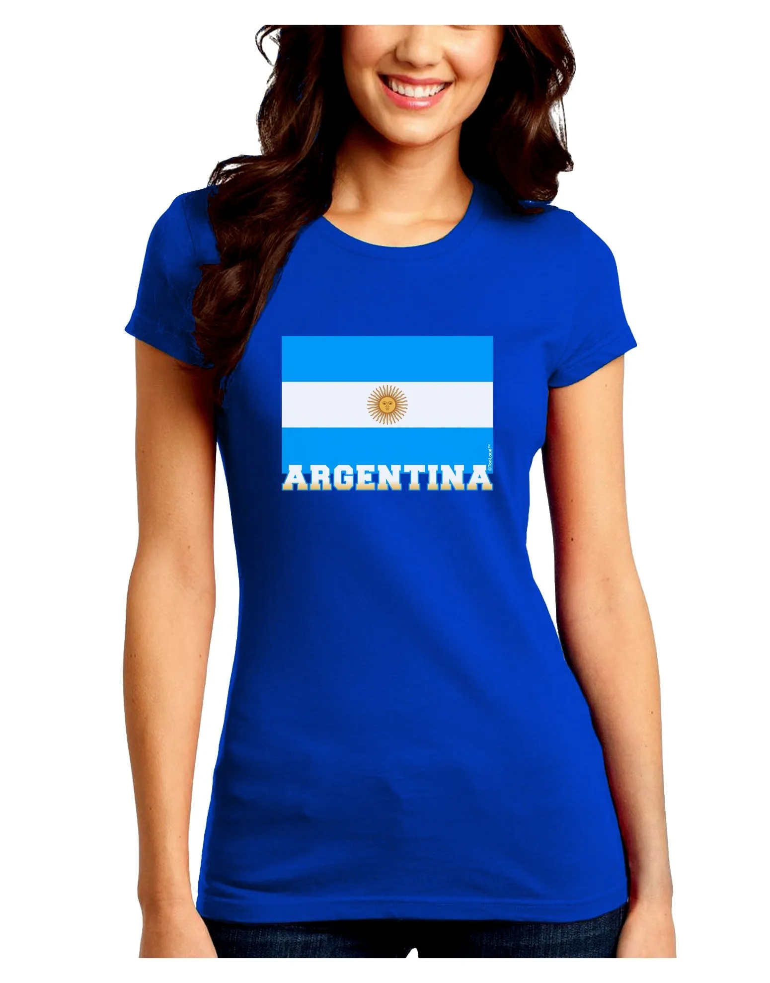 Argentina Flag Juniors Petite Crew Dark T-Shirt