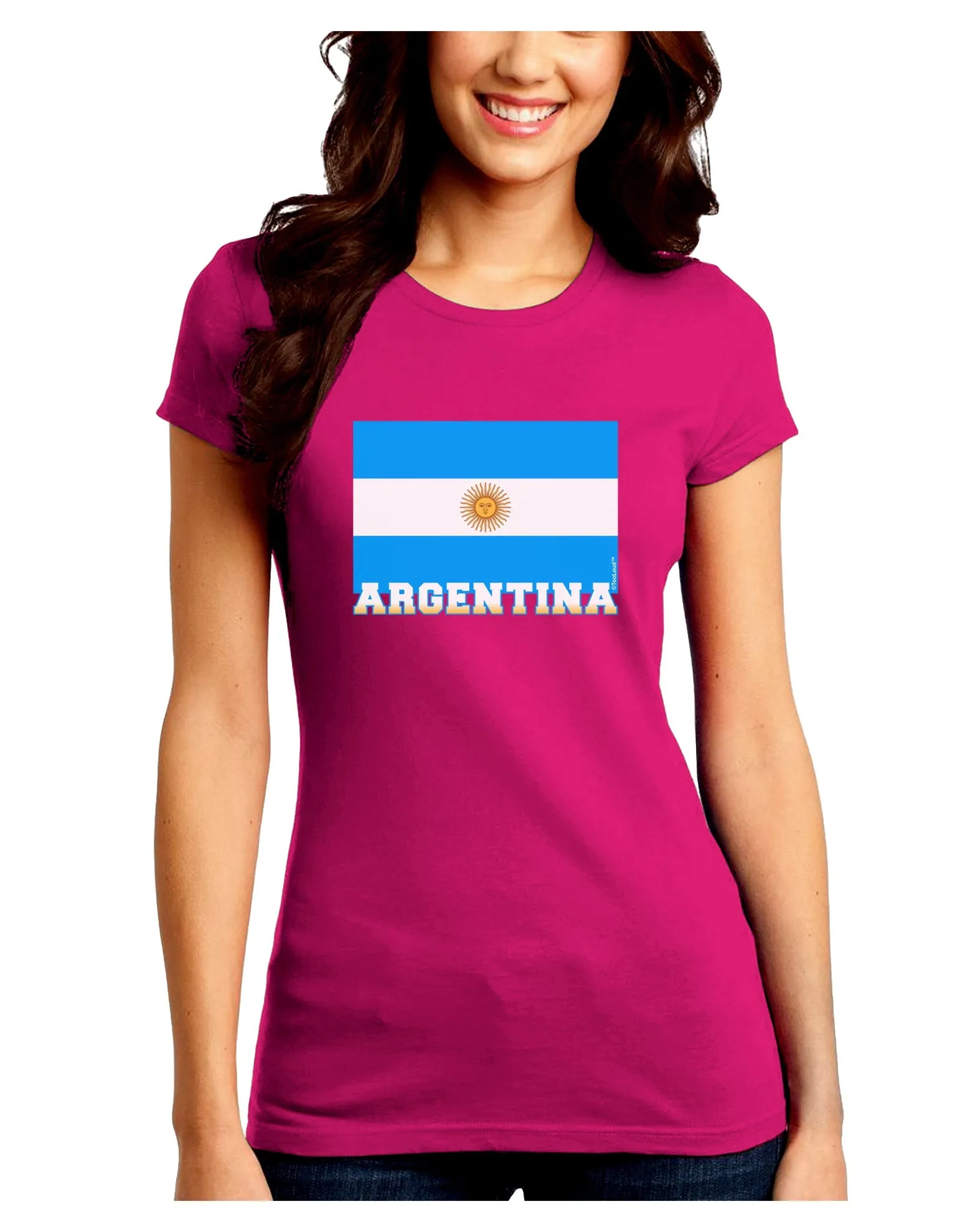 Argentina Flag Juniors Petite Crew Dark T-Shirt