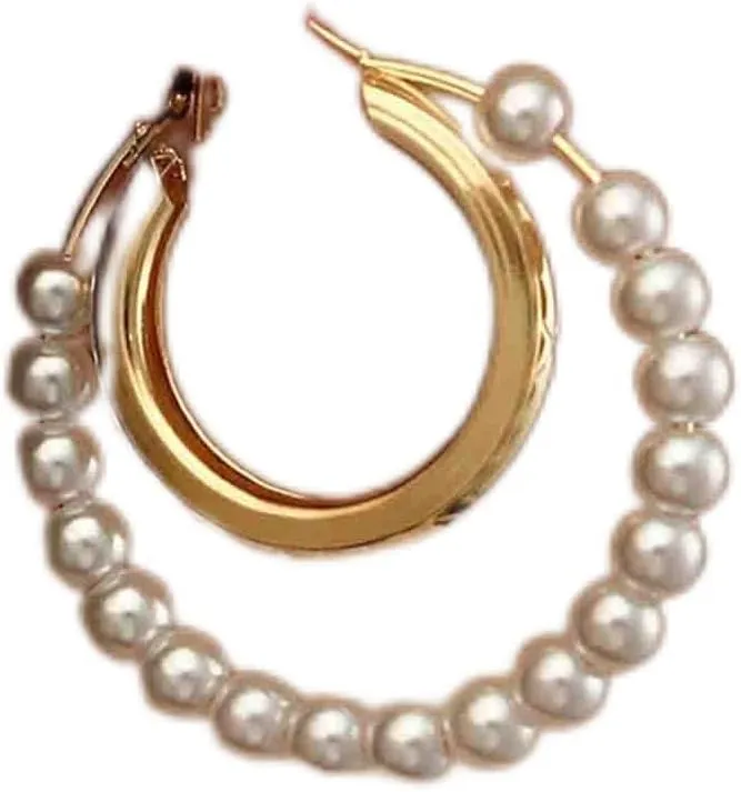 Bohemian Large Pearl Hoop Earrings Circle Pearl Earrings Gold Hollow Circle Hoop Earrings Exaggerated Circle Earrings Geometric Big Hoop Earrings Jewelry for Women