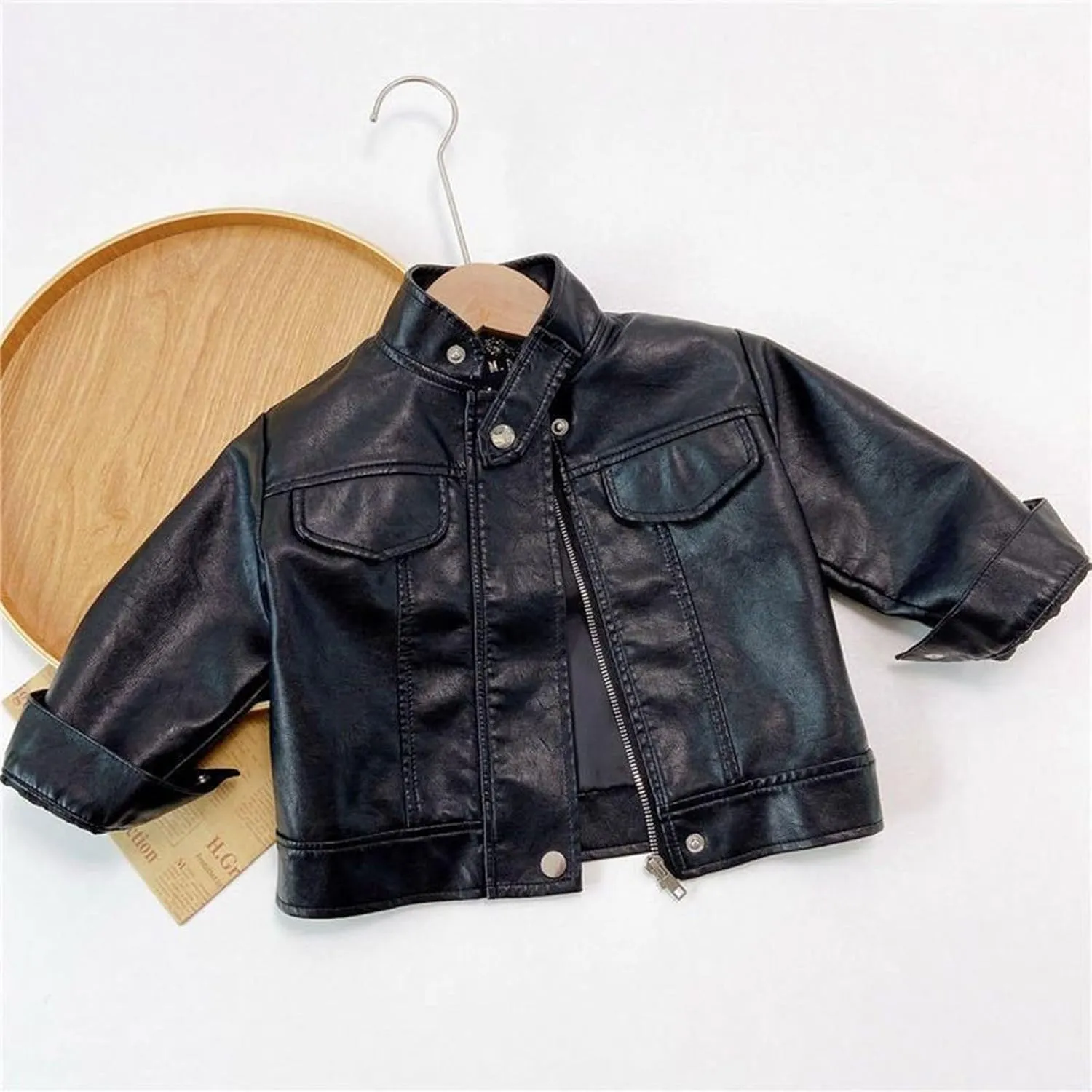 Boys Girls Faux Leather Jacket Kids Toddler Motorcycle Jacket PU Leather Coat Zipper Vintage Biker Coat Crop Outerwear