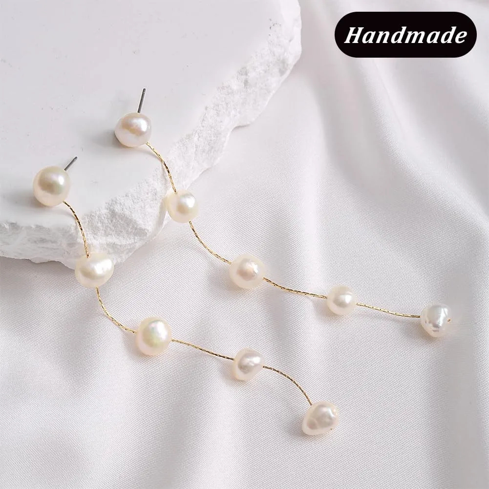 Bridal Wedding Gifts - Long Tassel Pearl Dangle Earrings Dangling Hanging Baroque AAA  Freshwater Pearl Drop Dangle Earring for Women