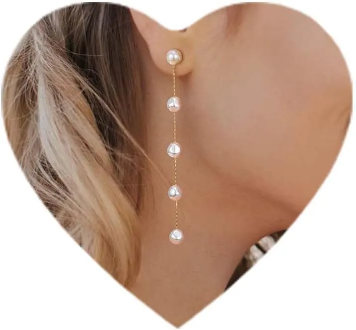 Bridal Wedding Gifts - Long Tassel Pearl Dangle Earrings Dangling Hanging Baroque AAA  Freshwater Pearl Drop Dangle Earring for Women