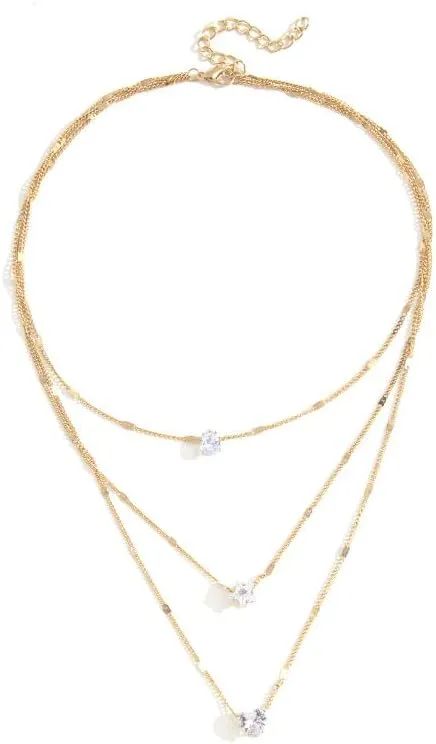 BSLVWG Gold Layered Necklaces for Women Trendy 14k Gold Plated Y Pendant Necklace Dainty Cubic Zirconal Necklace Bar Disc Chain Necklace Adjustable Layering Choker Necklaces for Women