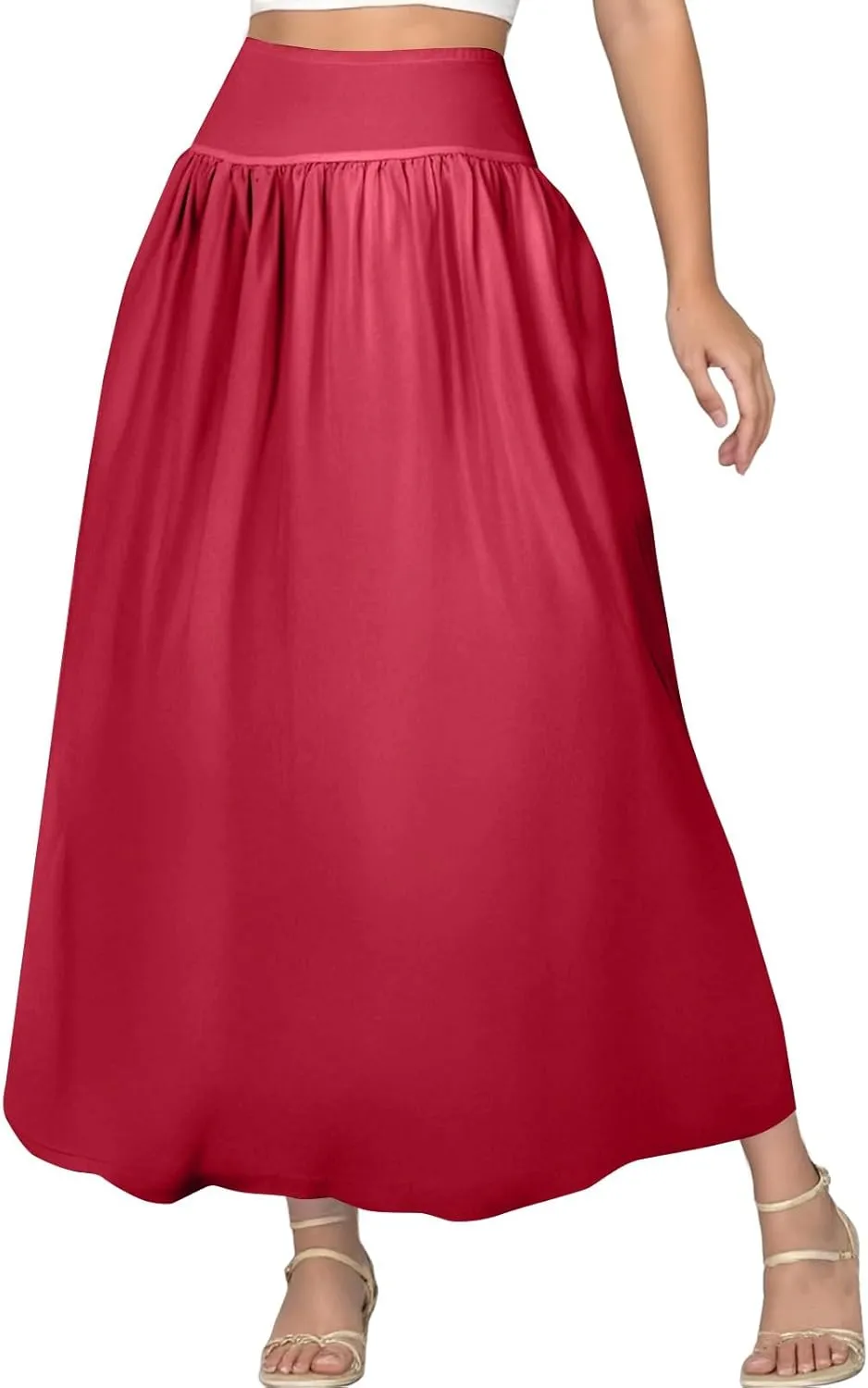 Bubble Midi Skirts for Women Trendy 2025 Summer Smocked Vacation Elastic Waist Flowy A Line Long Skirt with Pockets