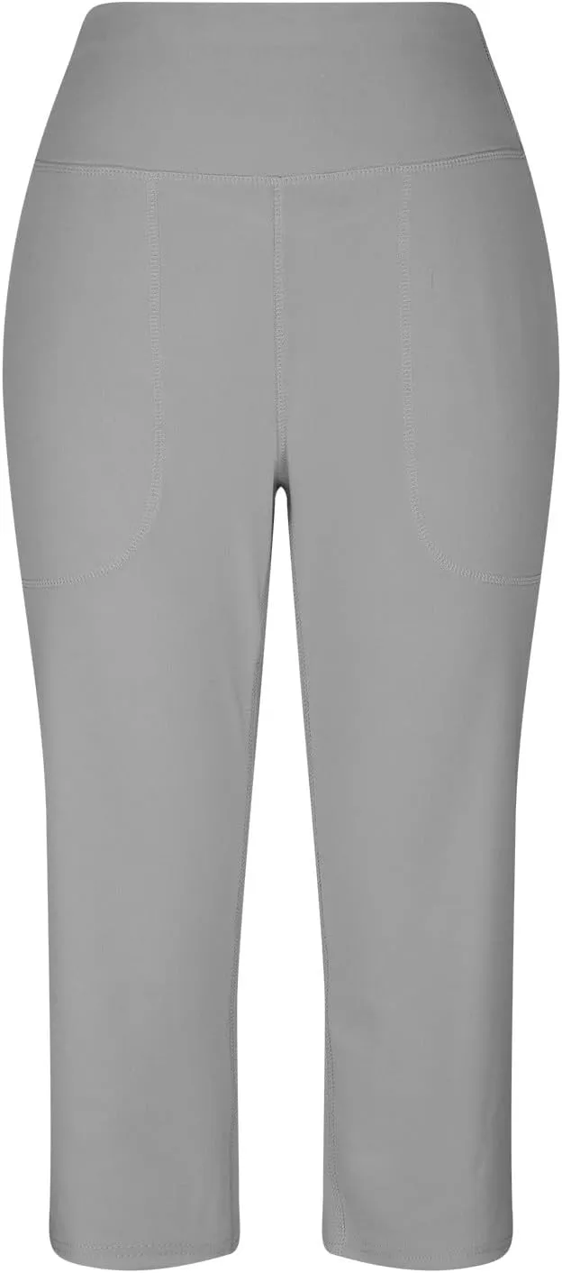 Capri Pants for Women Summer Casual Elastic Waist Wide Leg Cropped Trousers with Pockets Plus Size Tummy Control Yoga Capris