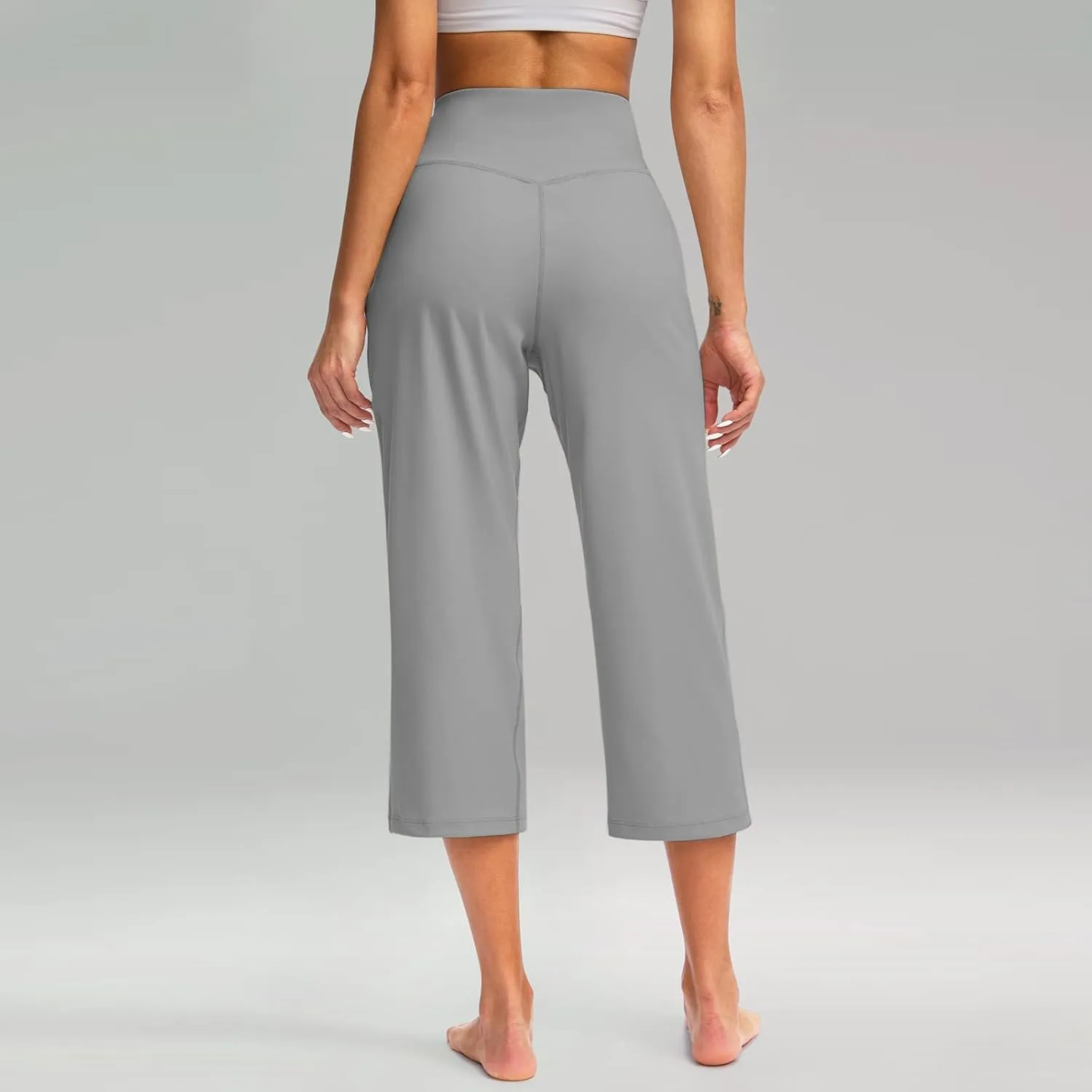 Capri Pants for Women Summer Casual Elastic Waist Wide Leg Cropped Trousers with Pockets Plus Size Tummy Control Yoga Capris