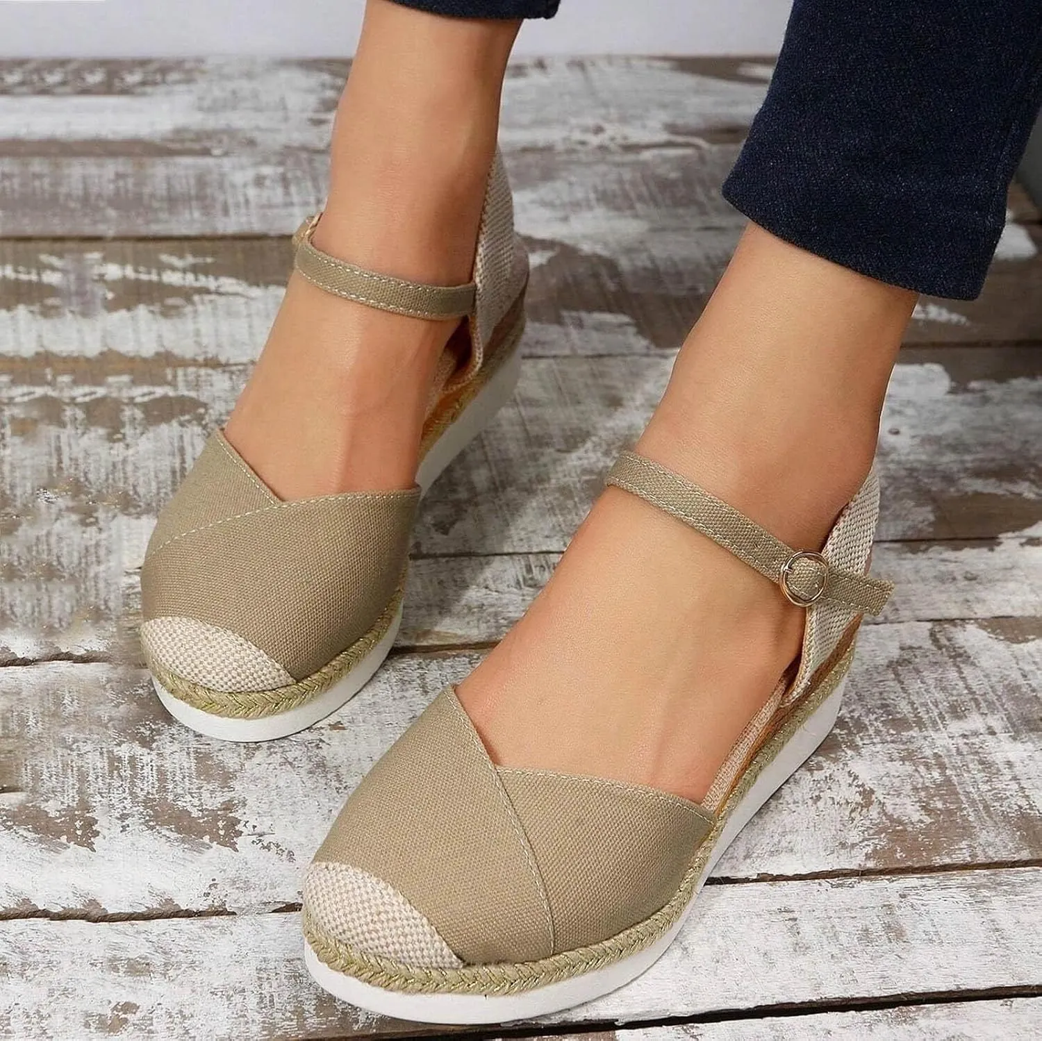 Closed Toe Sandals Women Ankle Strap Platform Wedge Sandals Casual Comfortable Shoes Low Heel Espadrilles Dressy Office Shoes Vacation Beach Sandal 2025 Wedges for Summer Breathable Walking Shoe