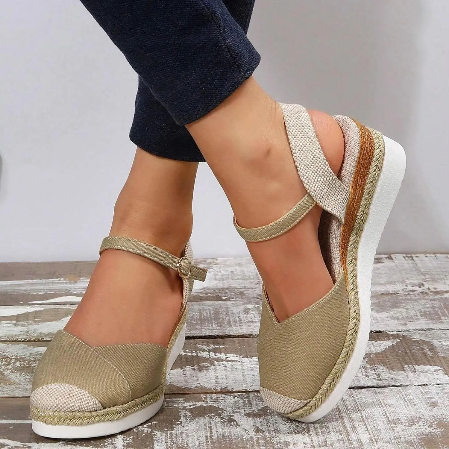 Closed Toe Sandals Women Ankle Strap Platform Wedge Sandals Casual Comfortable Shoes Low Heel Espadrilles Dressy Office Shoes Vacation Beach Sandal 2025 Wedges for Summer Breathable Walking Shoe