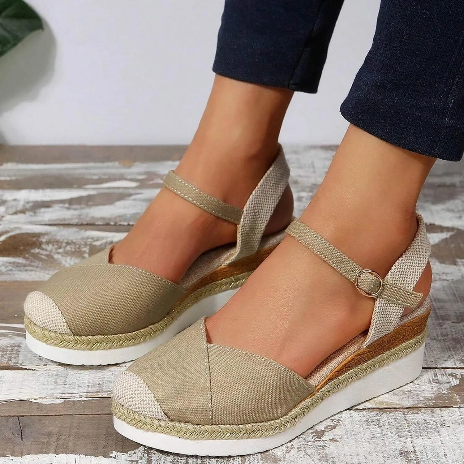 Closed Toe Sandals Women Ankle Strap Platform Wedge Sandals Casual Comfortable Shoes Low Heel Espadrilles Dressy Office Shoes Vacation Beach Sandal 2025 Wedges for Summer Breathable Walking Shoe