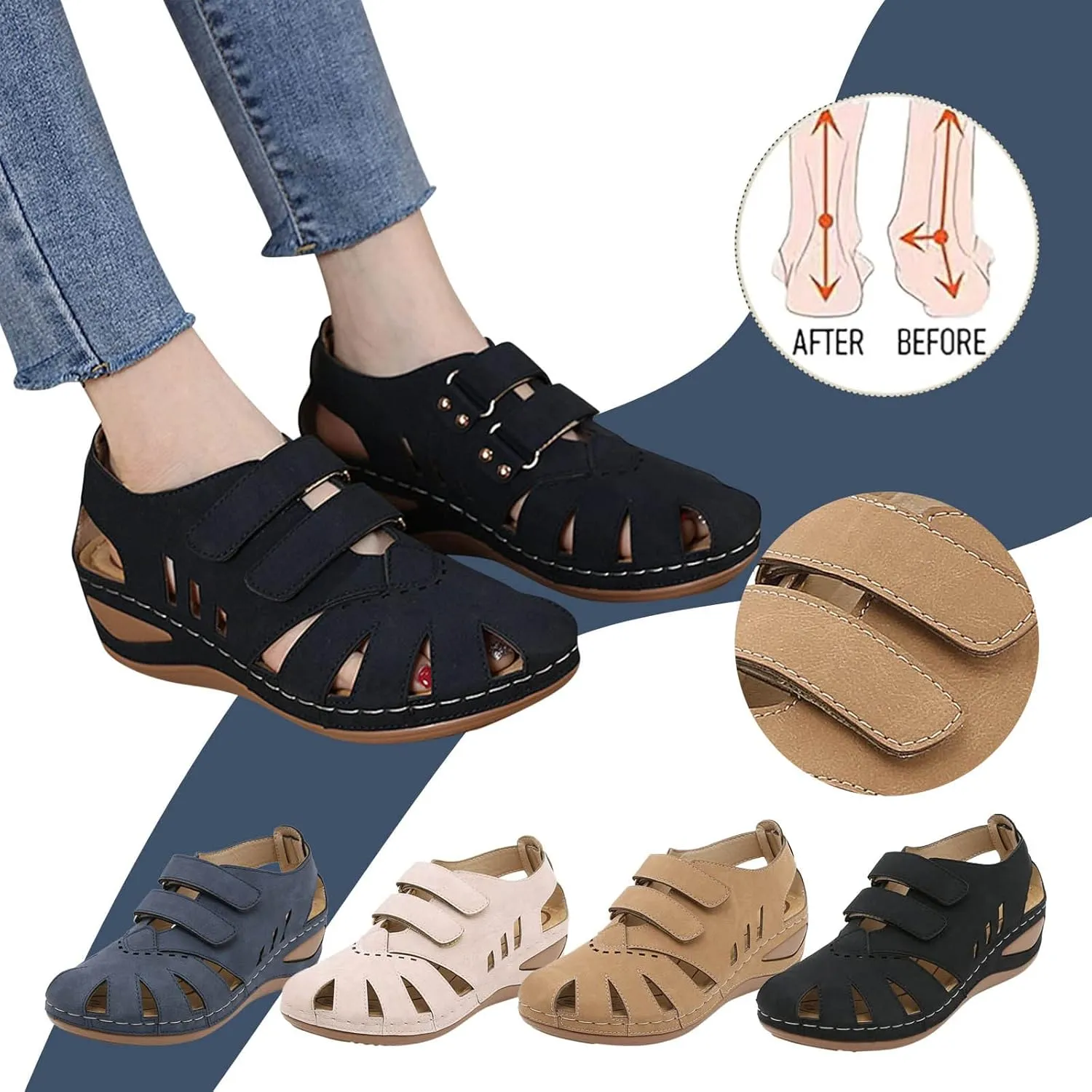 Comfortable Orthopedic Sandals with Arch Support Open Toe Platforms Orthotic Walking Sandals Beach Outdoor Shoes