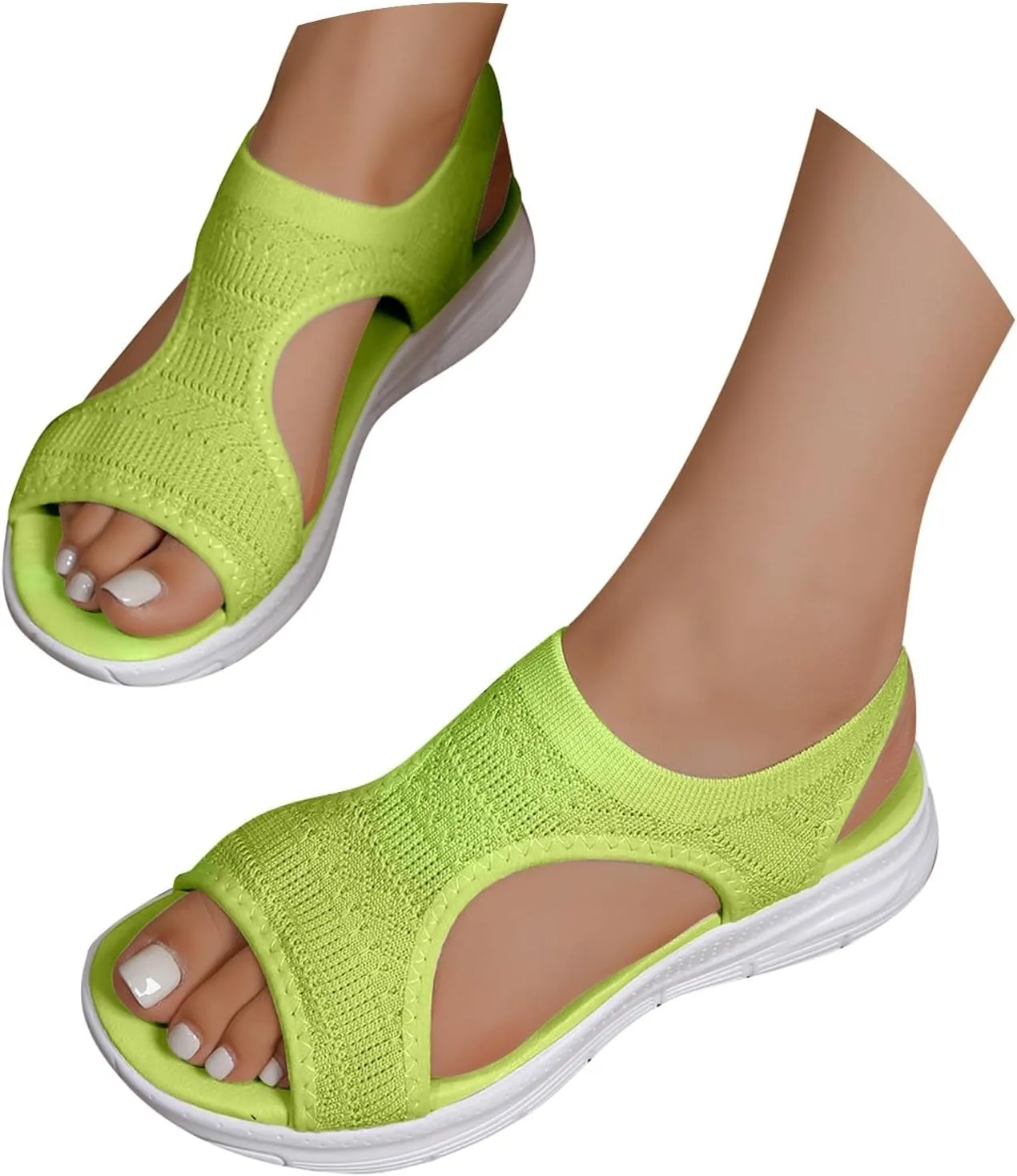 Comfortable Wedge Sandals for Women Dressy Open Toe Slide Flats Summer Shoes Beach Platforms Casual Dress Sandal C-Green