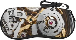 Cool Steampunk Gears Soft Neoprene Glasses Case Lightweight Eyewear Pouch Zipper Eyeglass Holder Anti-Scratch Sunglasses Bag Compact Flexible Travel Sleeve for Purse Backpack Car Office