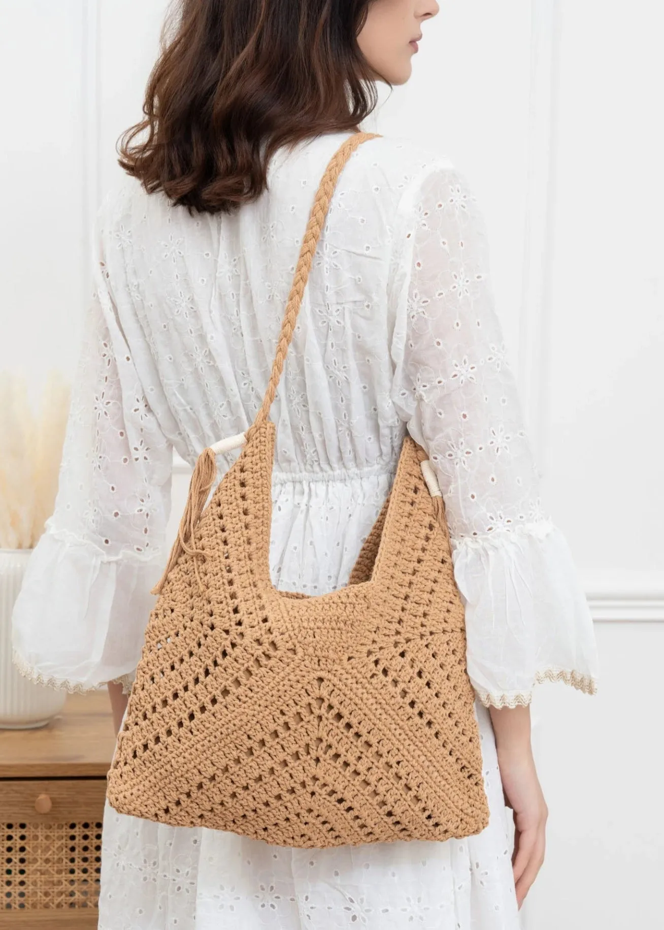 Crochet Canvas Shoulder Bag