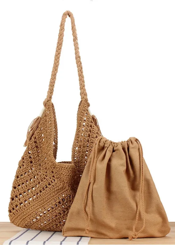 Crochet Canvas Shoulder Bag