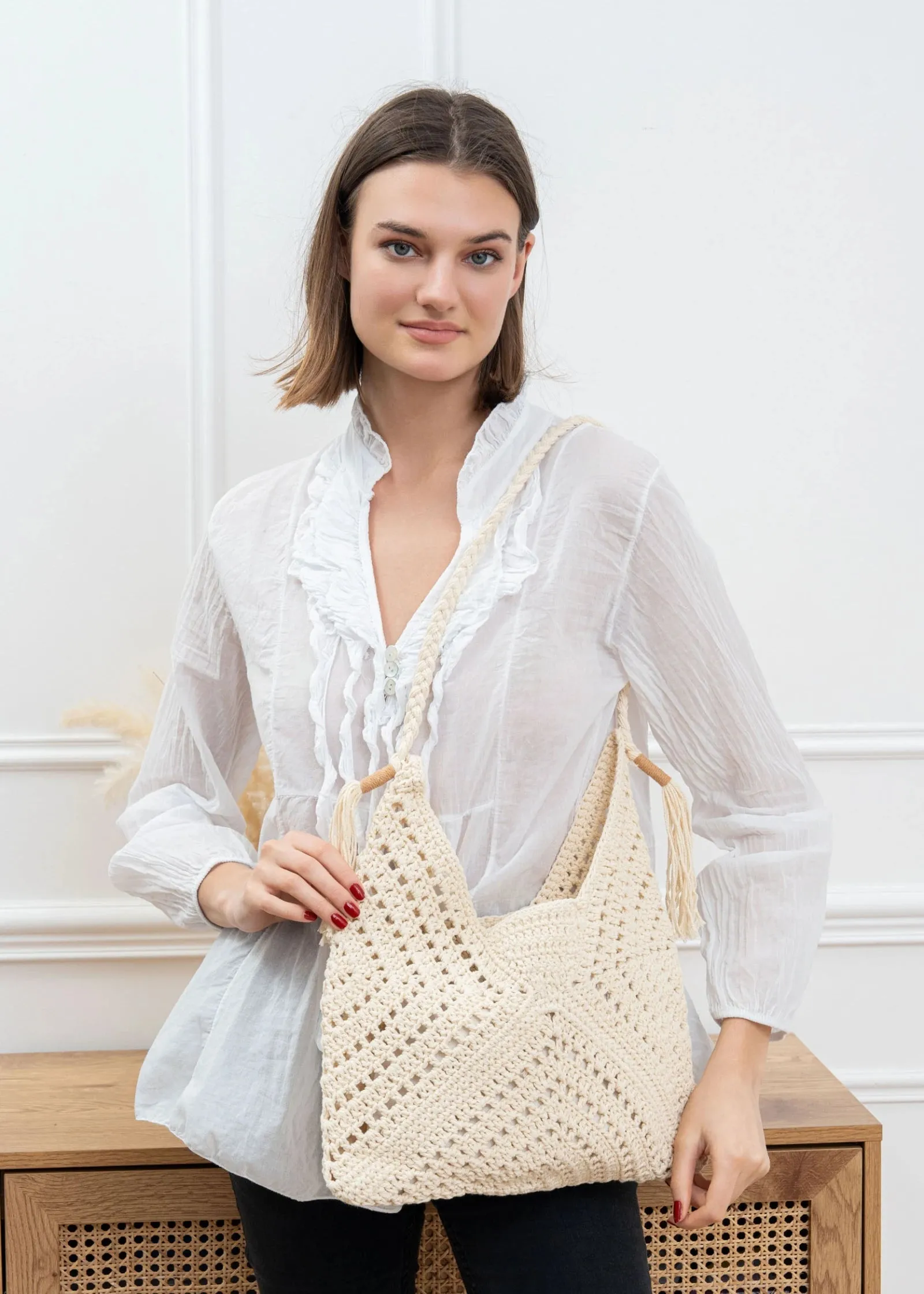 Crochet Canvas Shoulder Bag