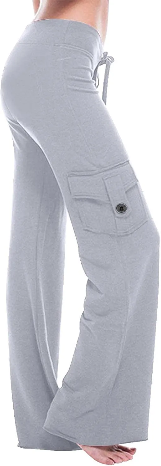 DDAPJ pyju Yoga Cargo Pants Women Wide Leg Pants Stretch High Waisted Casual Pants Athlethic Travel Trousers with Pockets