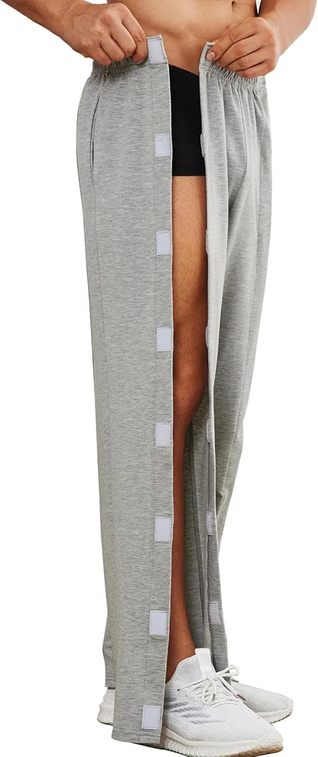 Deyeek Men's Post Surgery Pants Loose Fit Side Snap Tear Away Pants for Men Open Bottom Breakaway Sweatpants with Pockets