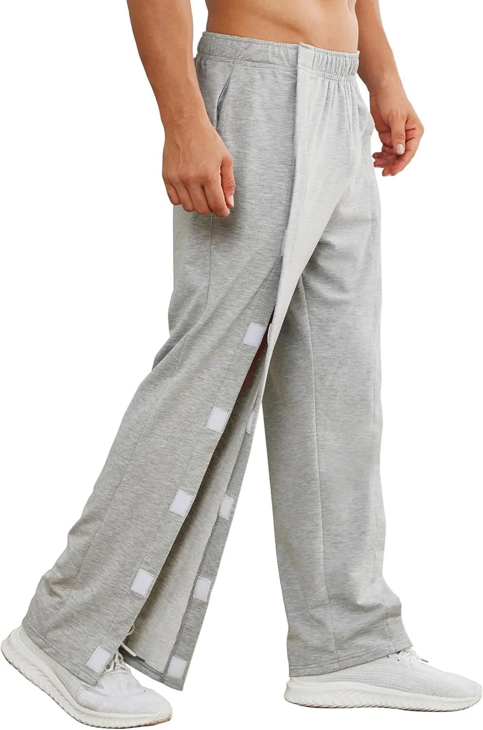 Deyeek Men's Post Surgery Pants Loose Fit Side Snap Tear Away Pants for Men Open Bottom Breakaway Sweatpants with Pockets