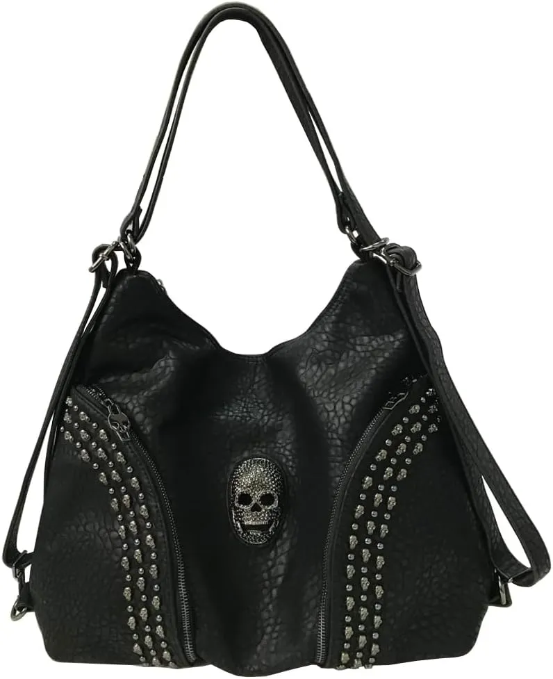 Downupdown Skull Handbags Women Tote Bags Skull Print Leather Shoulder Crossbody Bag Studded Satchel Purse Gothic Backpack