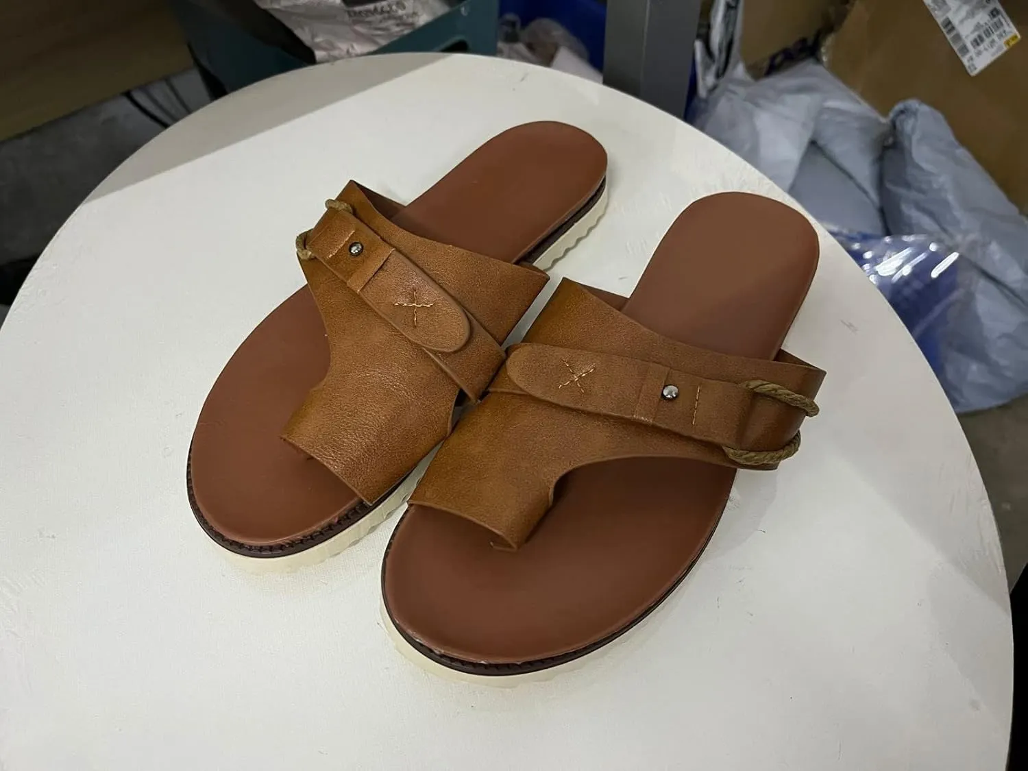 Eduavar Sandals for Women Dressy Summer, Flat Sandals for Women Summer Ring Toe Flip Flops Fashion Leather Sandals Slippers