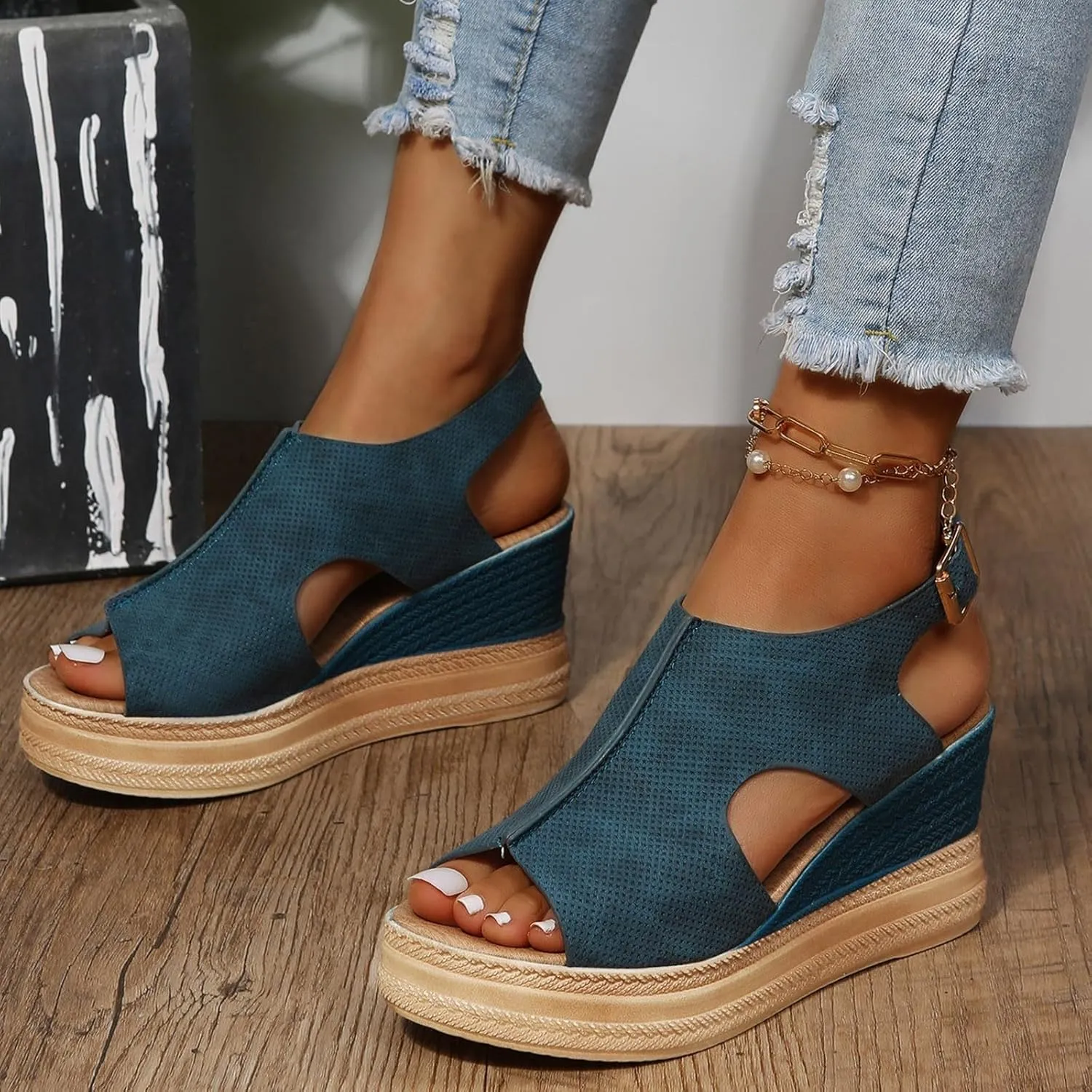 Eduavar Sandals Women Dressy Summer, Sandals for Women Dressy Summer High Wedge Platforms Sandals Bow Tie Sandals Shoes