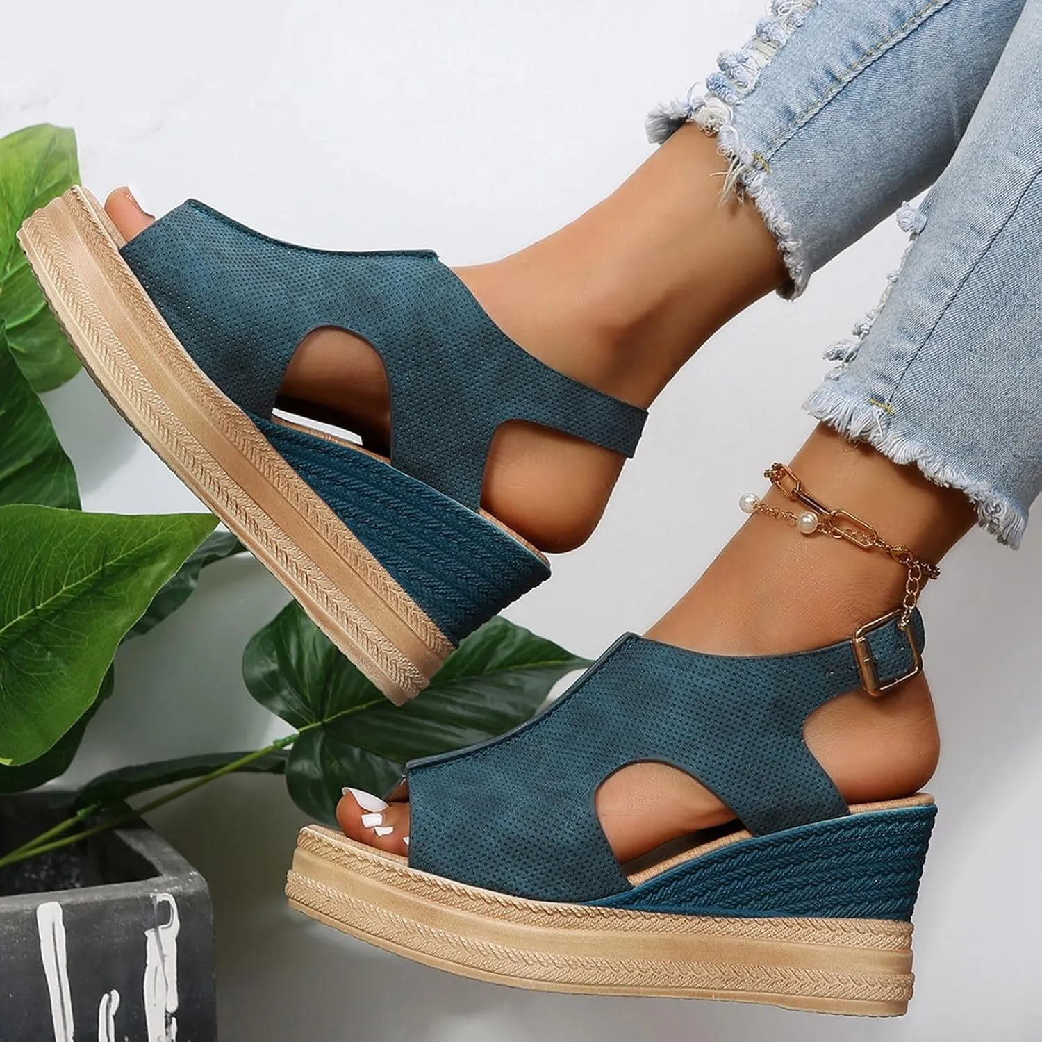 Eduavar Sandals Women Dressy Summer, Sandals for Women Dressy Summer High Wedge Platforms Sandals Bow Tie Sandals Shoes