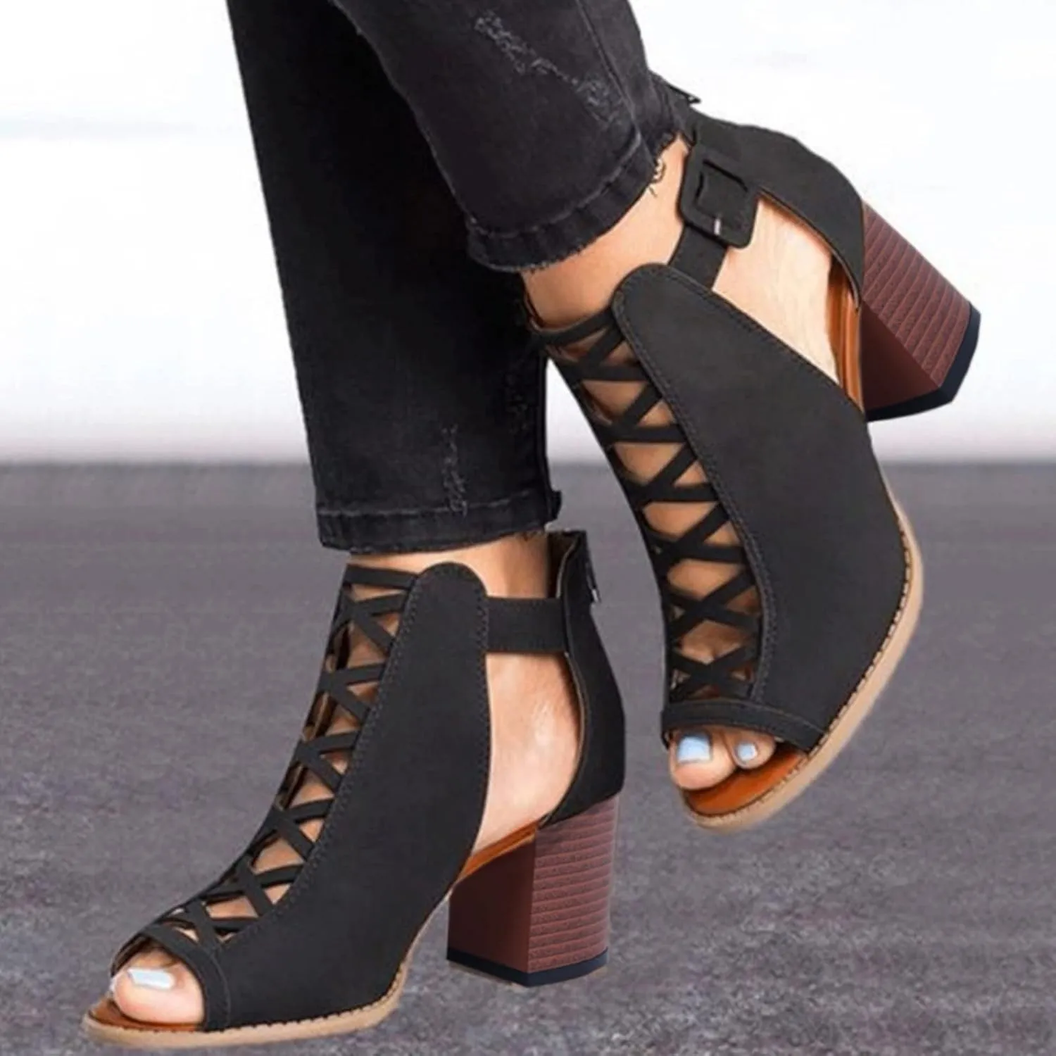 Eduavar Wedge Sandals for Women, Sandals Women Wedge Platform Sandals Zip Up Rhinestone Gladiator Flat Sandals