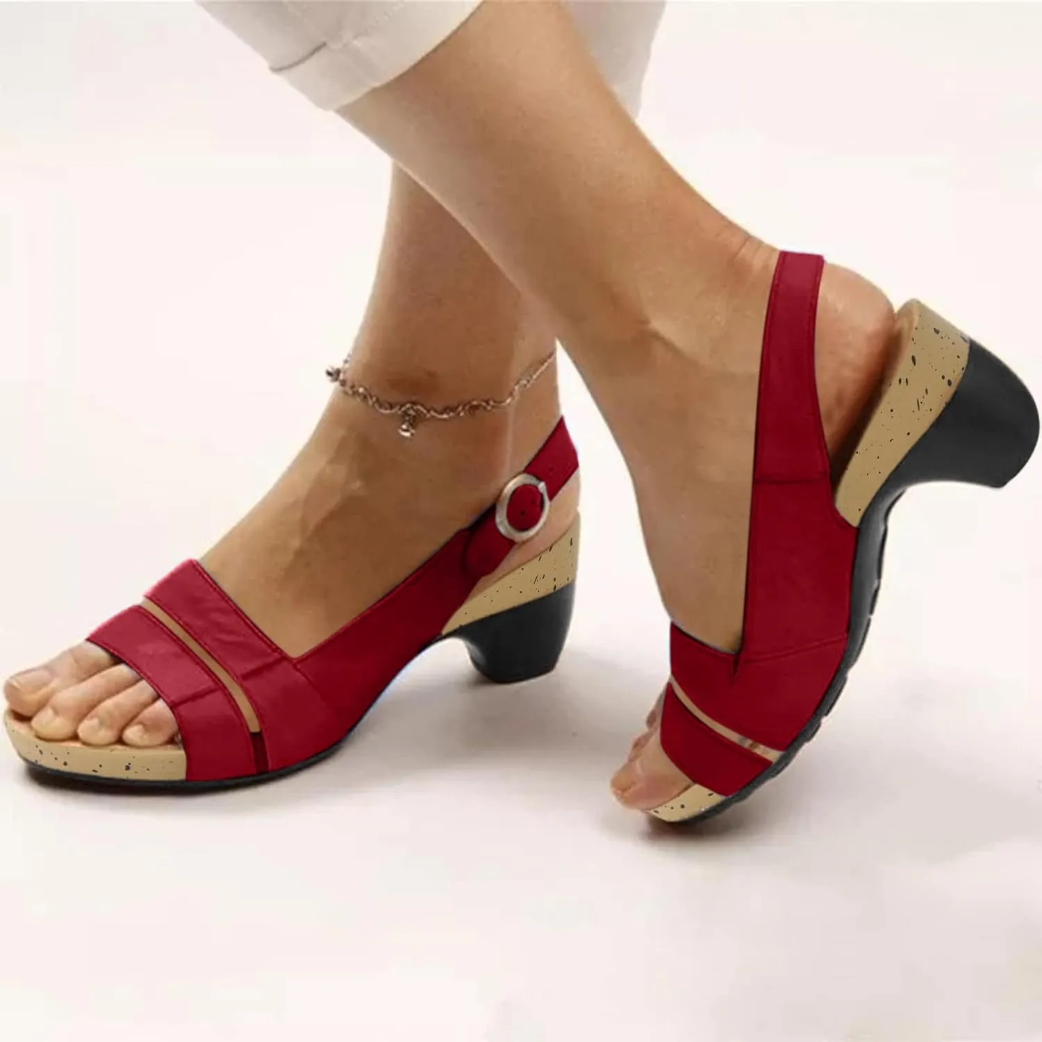 Eduavar Womens Sandals Dressy, Sandals Women Orthopedic Sandals Dressy Open Toe Low Heel Sandals with Ankle Strap