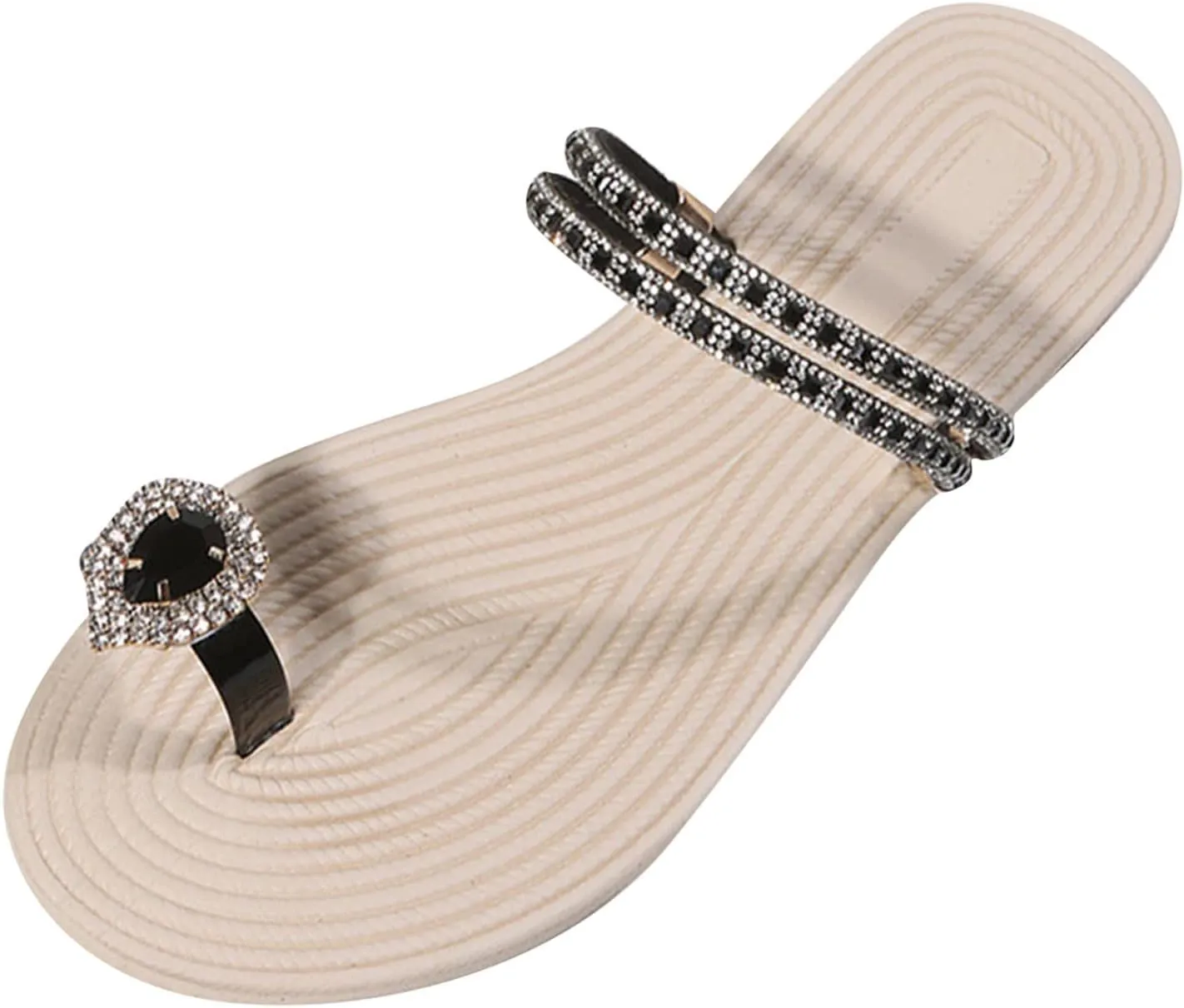 Eduavar Womens Wedge Sandals, Sandals for Women Dressy Rhinestone Flat Sandals Comfortable Ring Toe Slippers